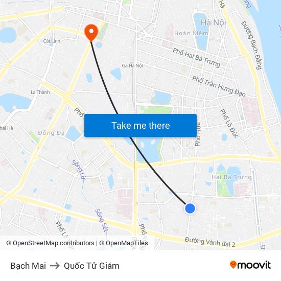 Bạch Mai to Quốc Tử Giám map