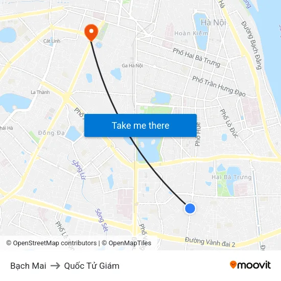 Bạch Mai to Quốc Tử Giám map