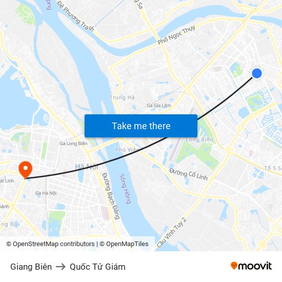 Giang Biên to Quốc Tử Giám map