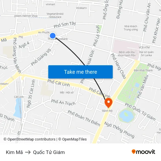 Kim Mã to Quốc Tử Giám map