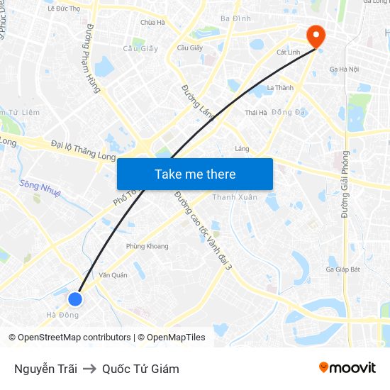Nguyễn Trãi to Quốc Tử Giám map