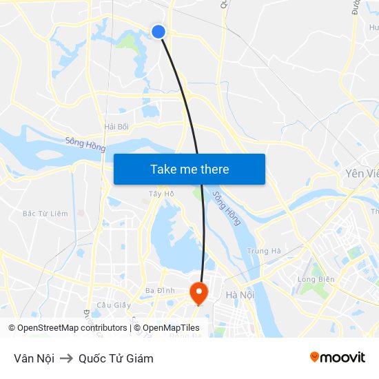 Vân Nội to Quốc Tử Giám map