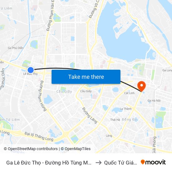 Ga Lê Đức Thọ - Đường Hồ Tùng Mậu to Quốc Tử Giám map