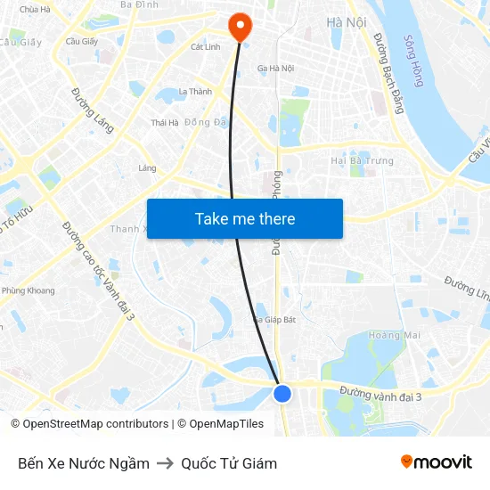 Bến Xe Nước Ngầm to Quốc Tử Giám map