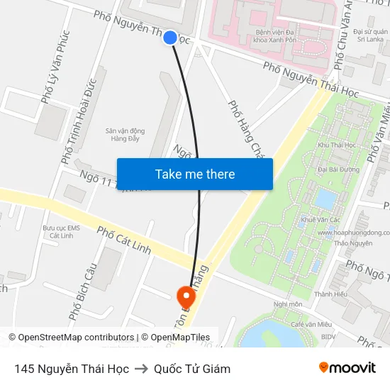 145 Nguyễn Thái Học to Quốc Tử Giám map