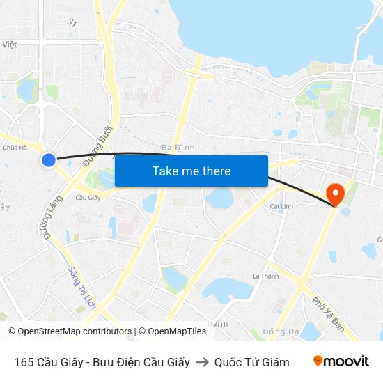 165 Cầu Giấy - Bưu Điện Cầu Giấy to Quốc Tử Giám map