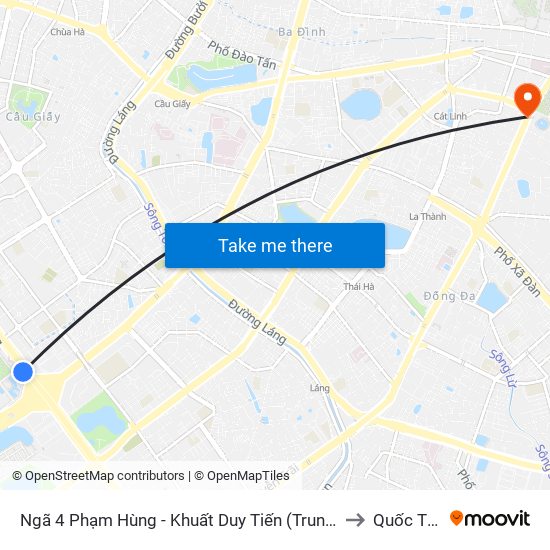 Ngã 4 Phạm Hùng - Khuất Duy Tiến (Trung Tâm Hội Nghị Quốc Gia) to Quốc Tử Giám map