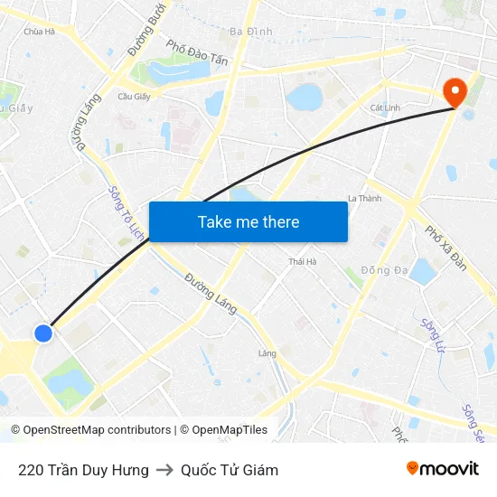 220 Trần Duy Hưng to Quốc Tử Giám map
