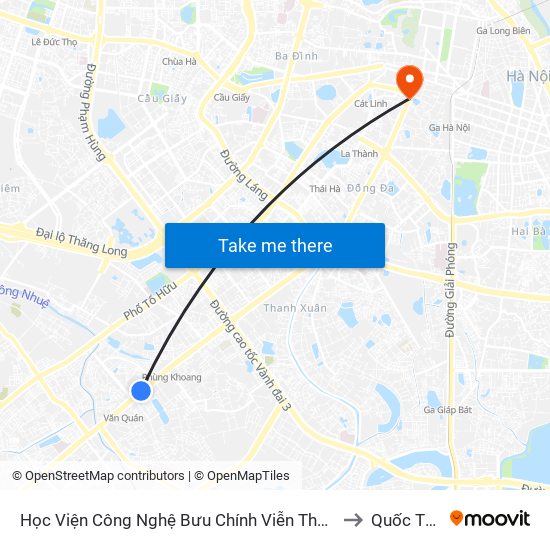 Học Viện Công Nghệ Bưu Chính Viễn Thông - Trần Phú (Hà Đông) to Quốc Tử Giám map