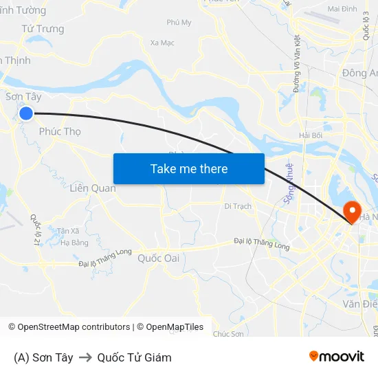 (A) Sơn Tây to Quốc Tử Giám map