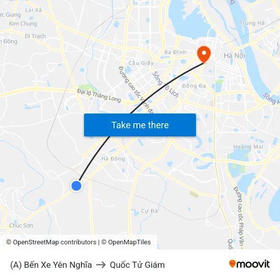 (A) Bến Xe Yên Nghĩa to Quốc Tử Giám map
