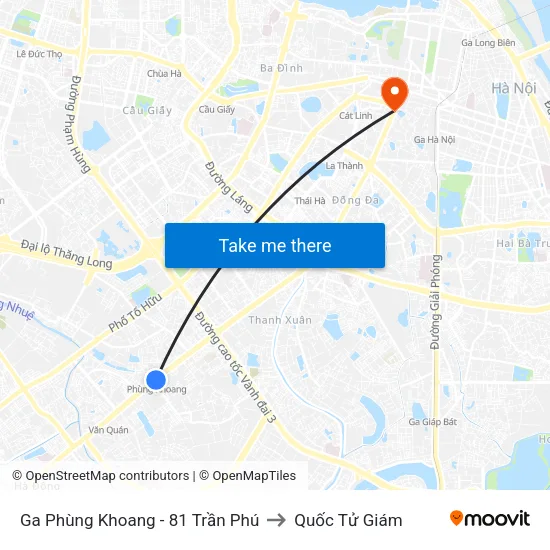 Ga Phùng Khoang - 81 Trần Phú to Quốc Tử Giám map