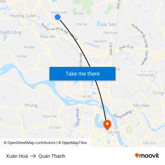 Xuân Hoà to Quán Thánh map