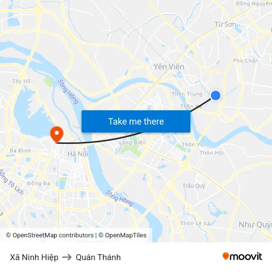 Xã Ninh Hiệp to Quán Thánh map