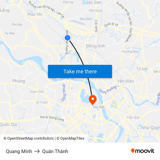 Quang Minh to Quán Thánh map