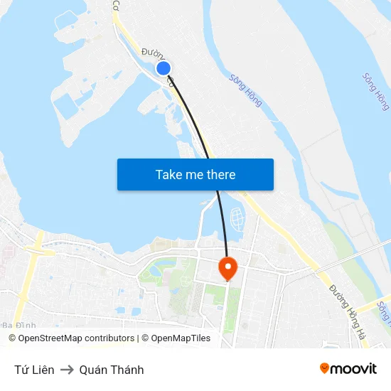Tứ Liên to Quán Thánh map