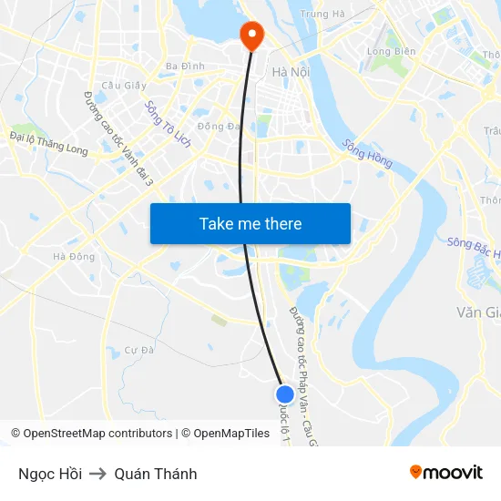 Ngọc Hồi to Quán Thánh map
