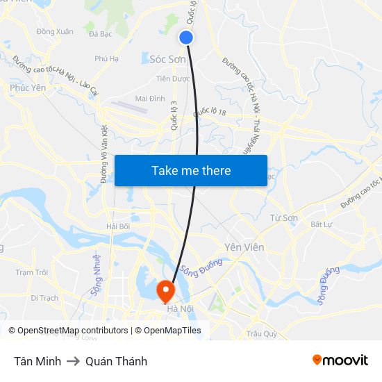 Tân Minh to Quán Thánh map