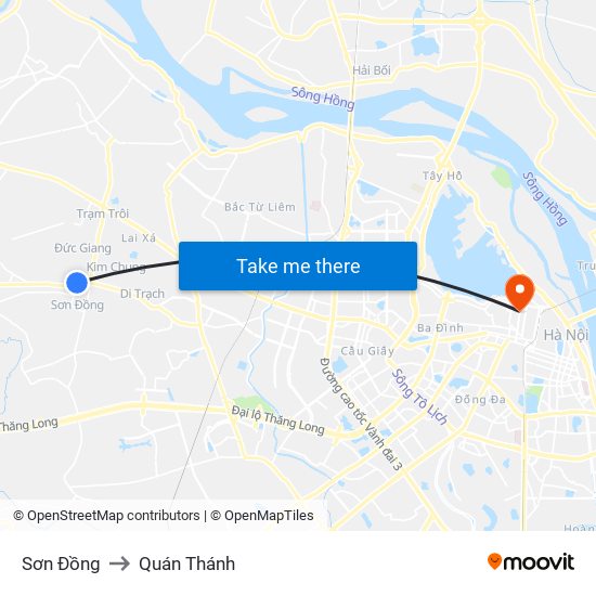 Sơn Đồng to Quán Thánh map