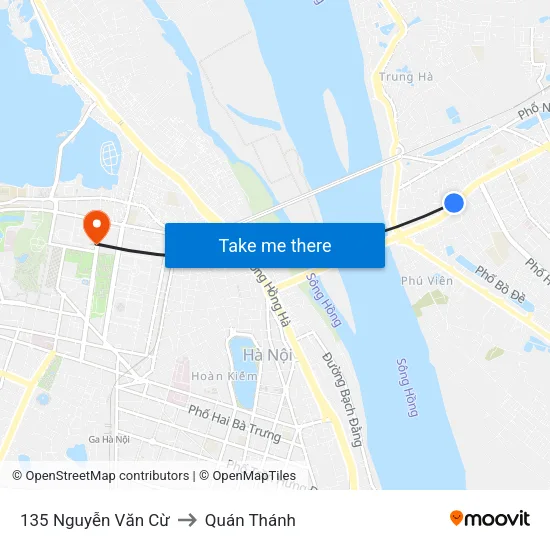 135 Nguyễn Văn Cừ to Quán Thánh map