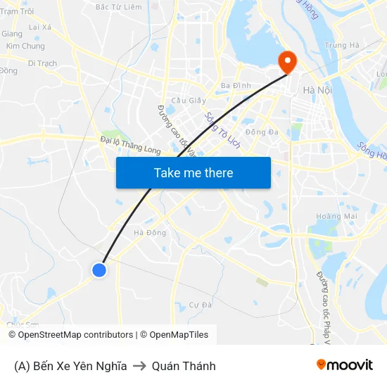 (A) Bến Xe Yên Nghĩa to Quán Thánh map