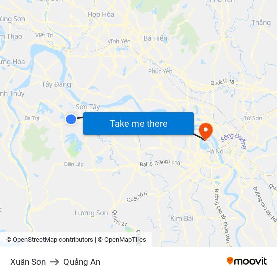 Xuân Sơn to Quảng An map