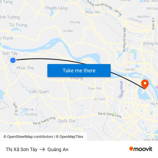 Thị Xã Sơn Tây to Quảng An map