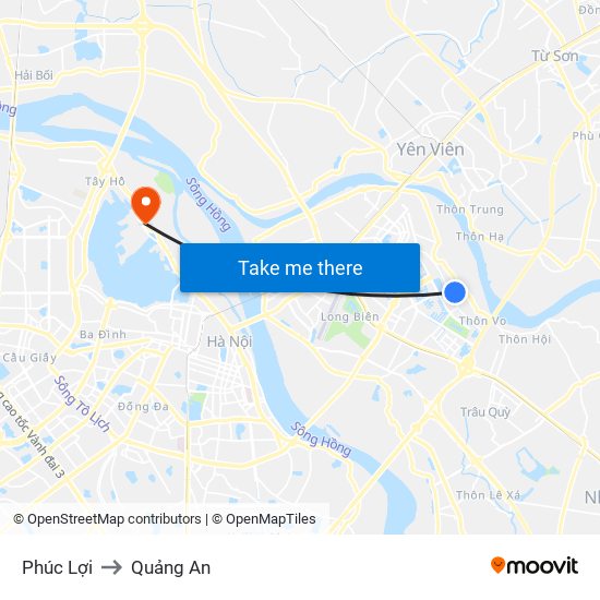 Phúc Lợi to Quảng An map