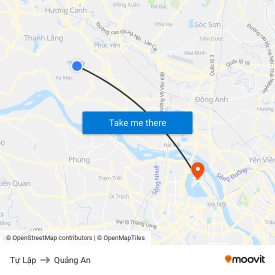 Tự Lập to Quảng An map