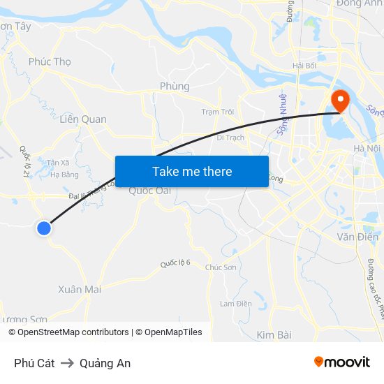 Phú Cát to Quảng An map