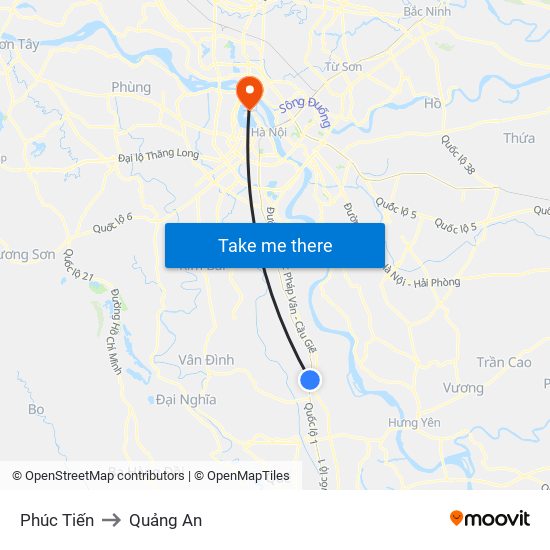 Phúc Tiến to Quảng An map