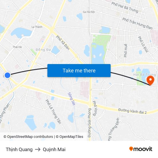 Thịnh Quang to Quỳnh Mai map