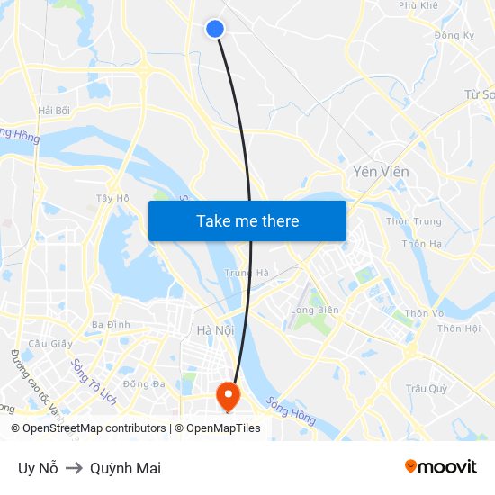 Uy Nỗ to Quỳnh Mai map