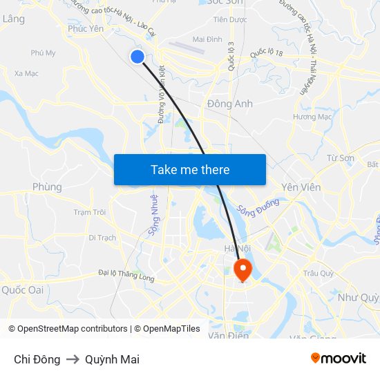 Chi Đông to Quỳnh Mai map