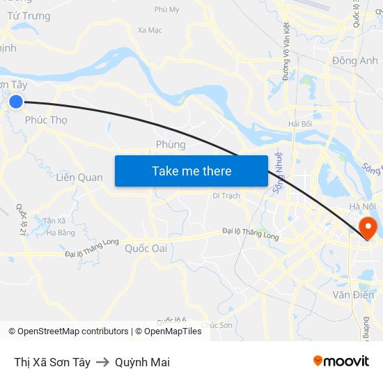 Thị Xã Sơn Tây to Quỳnh Mai map