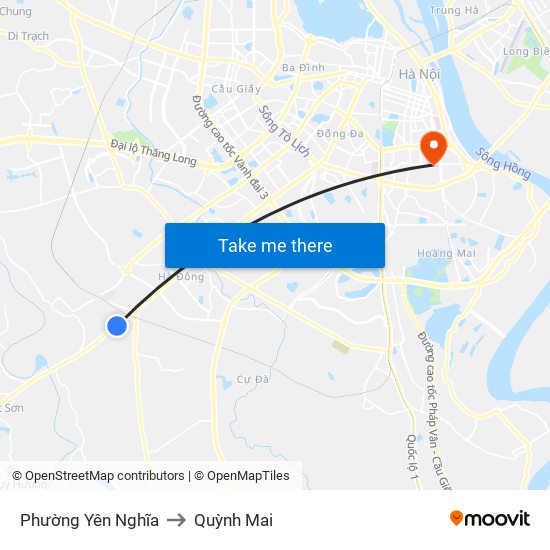 Phường Yên Nghĩa to Quỳnh Mai map