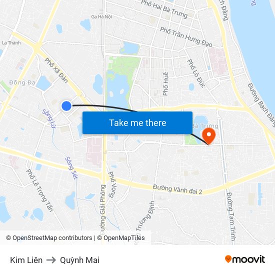 Kim Liên to Quỳnh Mai map