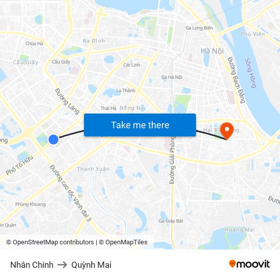 Nhân Chính to Quỳnh Mai map