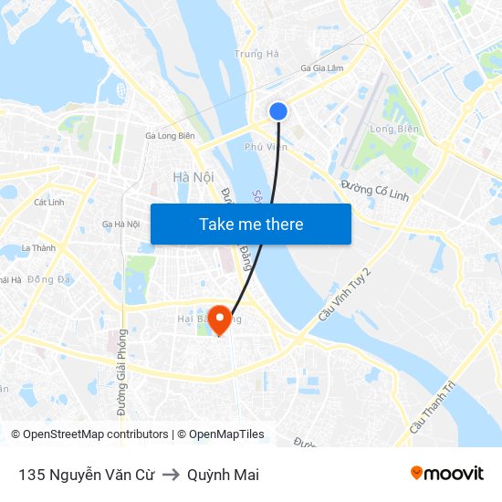 135 Nguyễn Văn Cừ to Quỳnh Mai map
