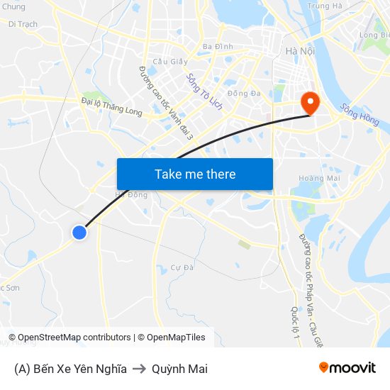 (A) Bến Xe Yên Nghĩa to Quỳnh Mai map