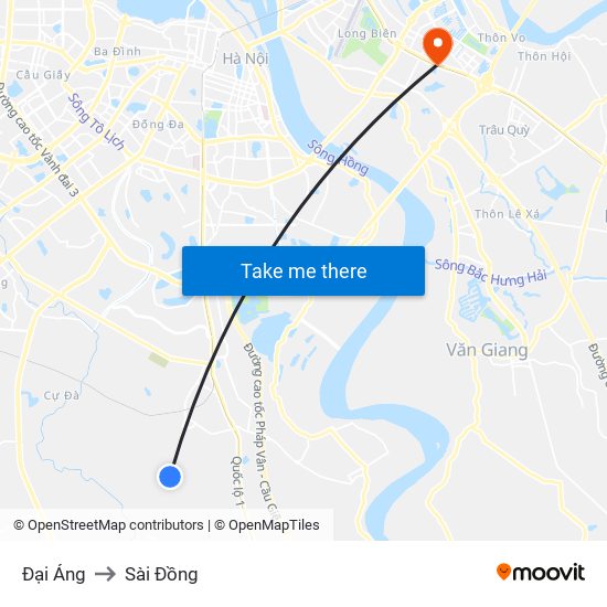 Đại Áng to Sài Đồng map