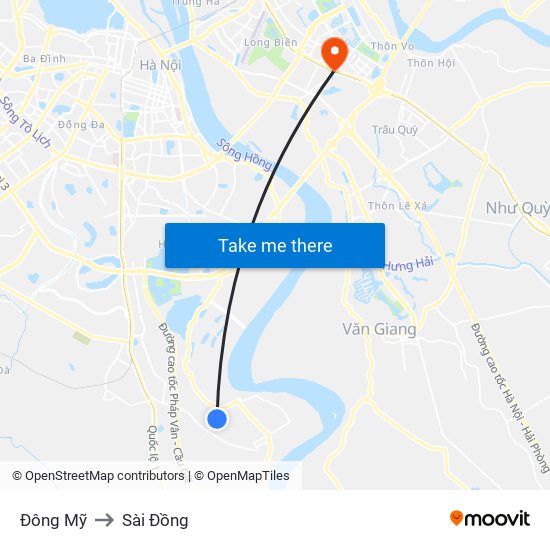 Đông Mỹ to Sài Đồng map