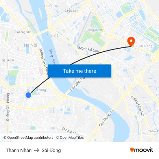 Thanh Nhàn to Sài Đồng map