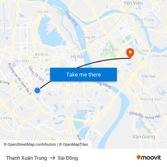 Thanh Xuân Trung to Sài Đồng map