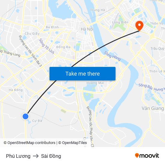 Phú Lương to Sài Đồng map