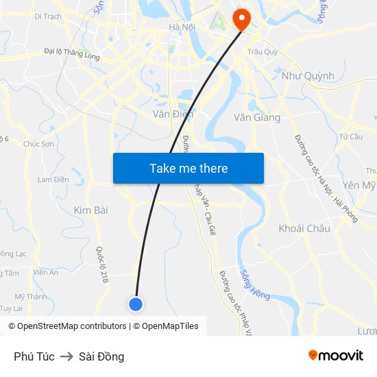 Phú Túc to Sài Đồng map