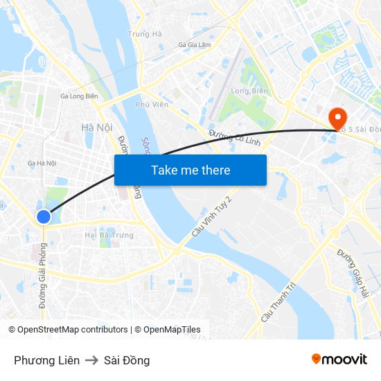 Phương Liên to Sài Đồng map