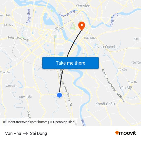 Văn Phú to Sài Đồng map