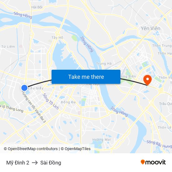 Mỹ Đình 2 to Sài Đồng map