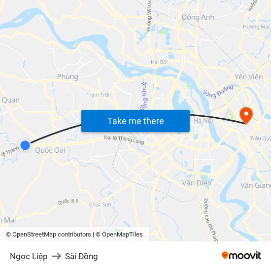 Ngọc Liệp to Sài Đồng map